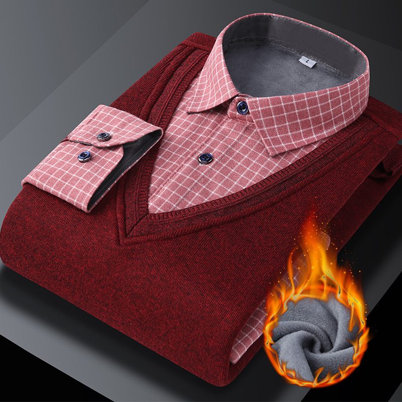 Camisola masculina casual de tricô com lapela